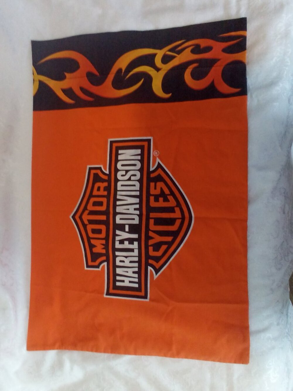 HD HARLEY-DAVIDSON STD PILLOW CASE W/BAR & SHIELD LOGO TRIBAL FLAMES VINTAGE VTG